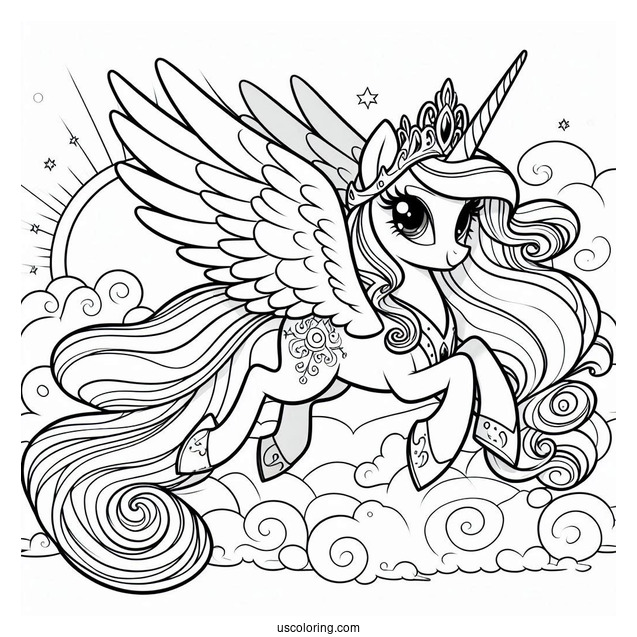 Princess Celestia Coloring Page Flying For Kids