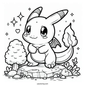 Kawaii Charizard Standing On A Rock Coloring Sheet