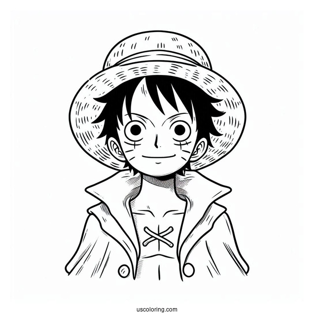 Luffy Coloring Page Wearing Two Hats Over His Signature Straw Hat