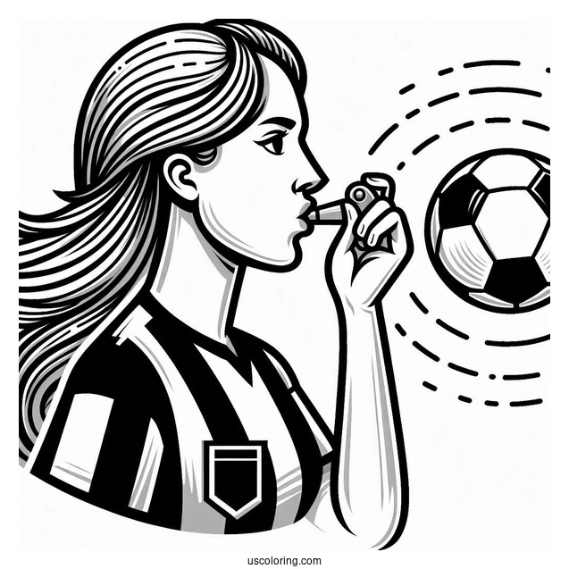 Soccer Referee Blowing Whistle To Color