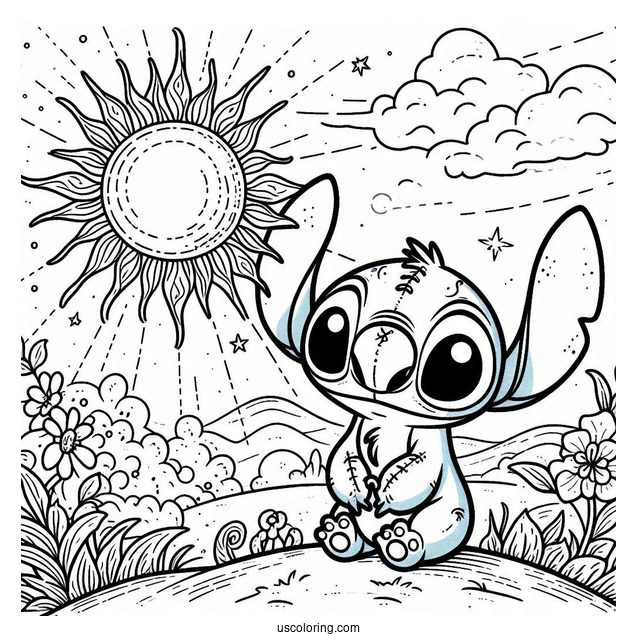 Stitch Standing Under The Sun Coloring Page For Kids