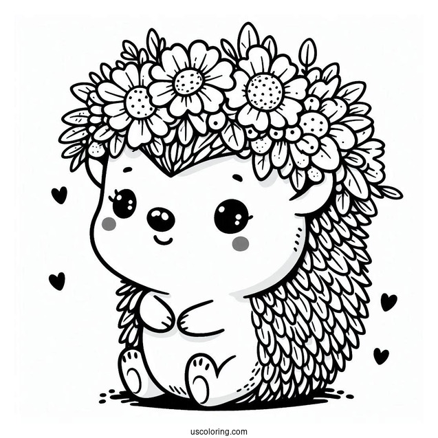 Cute Coloring Page Hedgehog Wearing A Flower Crown