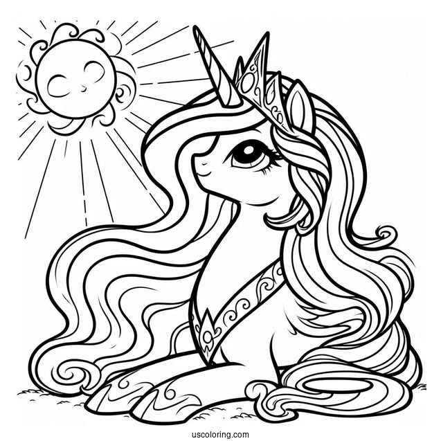 Princess Celestia Coloring Page Looking Up At The Sun
