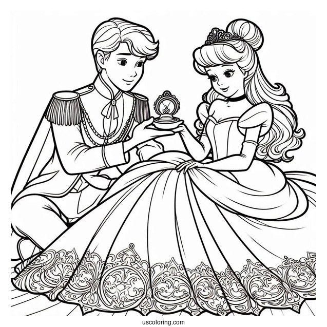 Cinderella And Prince Charming Coloring Sheet For Kids