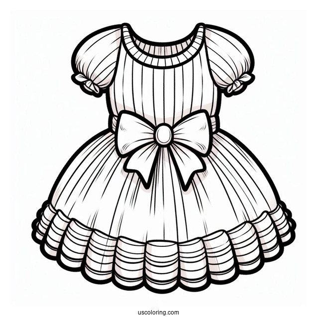 Cute Dress Coloring Page With Bow At the Waist