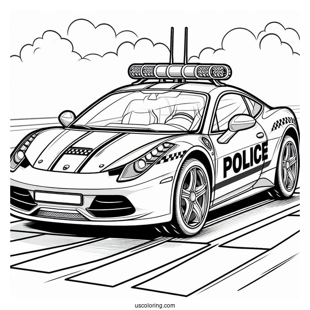 Sports Police Car Coloring Page On The Road
