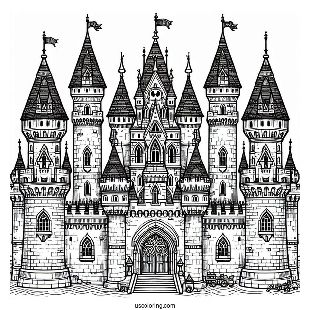 Detailed Castle Coloring Page With Towers