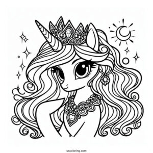 Princess Celestia Coloring Page With A Crown And Necklace