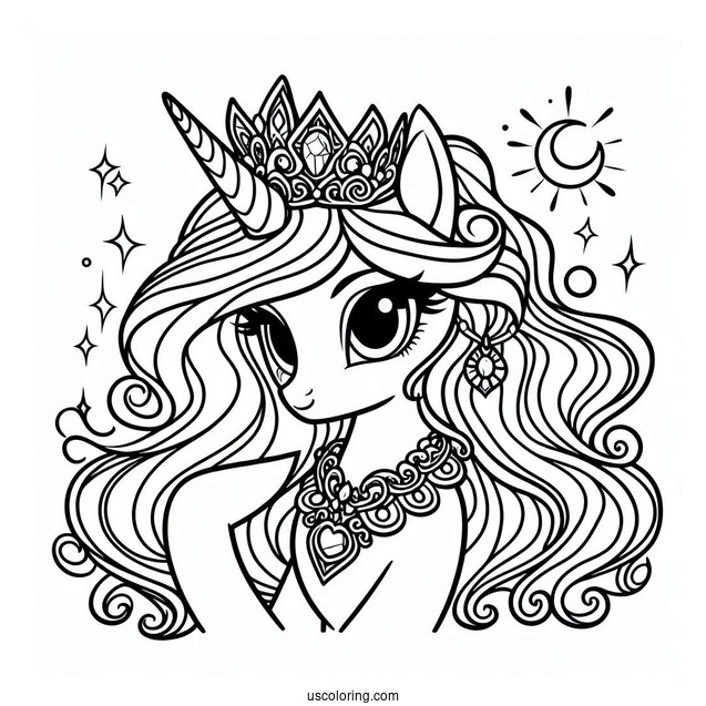 Princess Celestia Coloring Page With A Crown And Necklace
