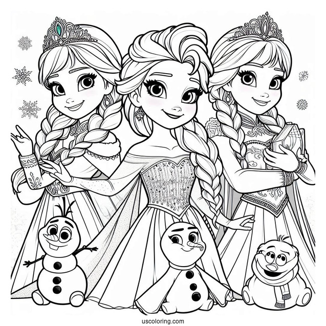 Elsa With Friends From Frozen Coloring Page
