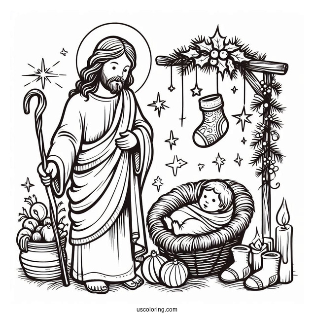 Birth Of Jesus Merry Christmas Coloring Page