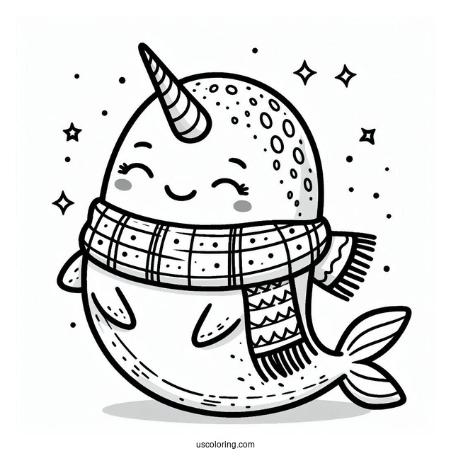 Narwhal Coloring Page Wearing A Scarf