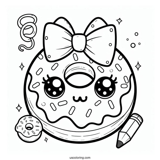 Cartoon Donut Coloring Page With Pretty Eyes For Kids