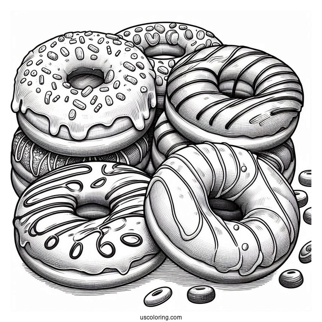 Assorted Glazed Donuts Coloring Page