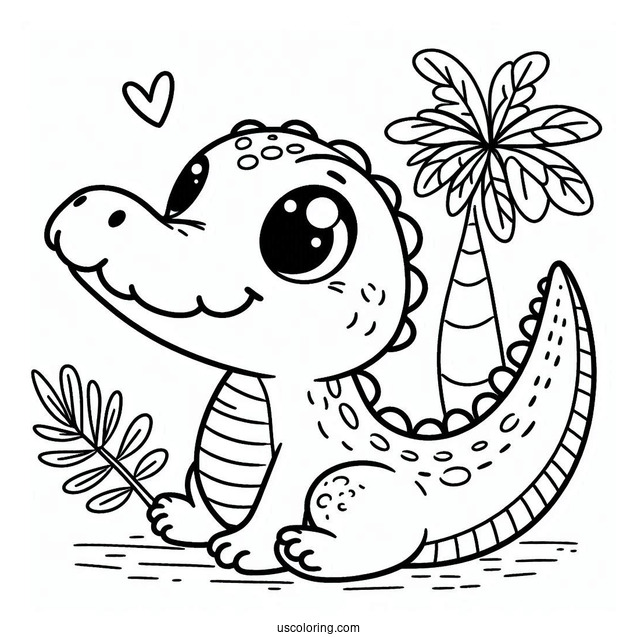 Adorable Baby Crocodile Coloring Page For Toddlers