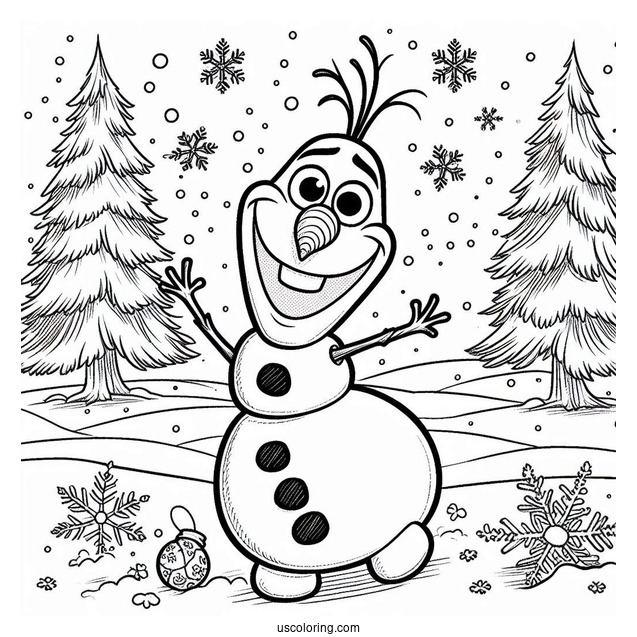 Happy Olaf With Snow Coloring Sheet