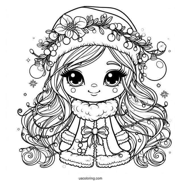 Santa With Christmas Lights To Color For Kids