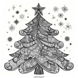 Christmas Tree Zentangle To Color