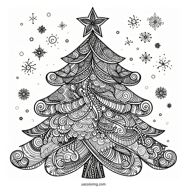 Christmas Tree Zentangle To Color