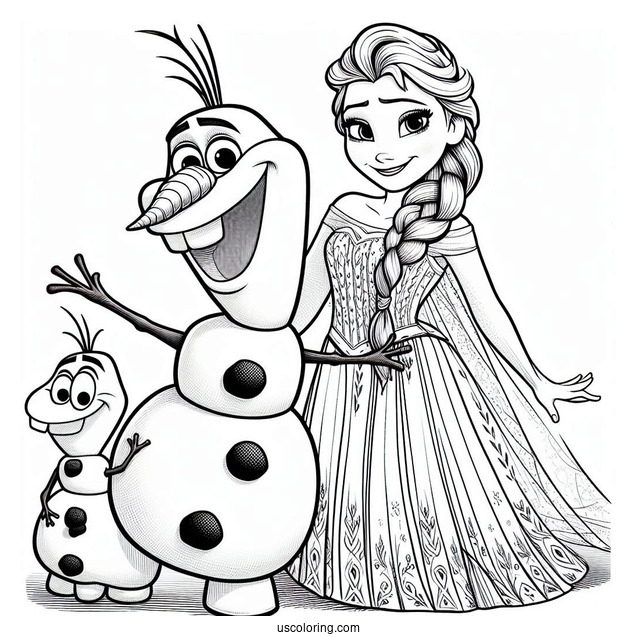 Olaf With Anna And Elsa To Color