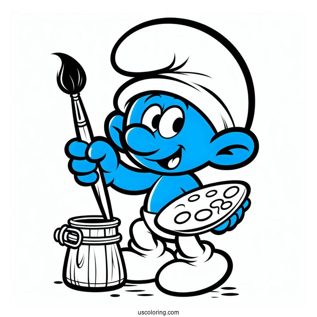 Painter Smurf Coloring In For Kids