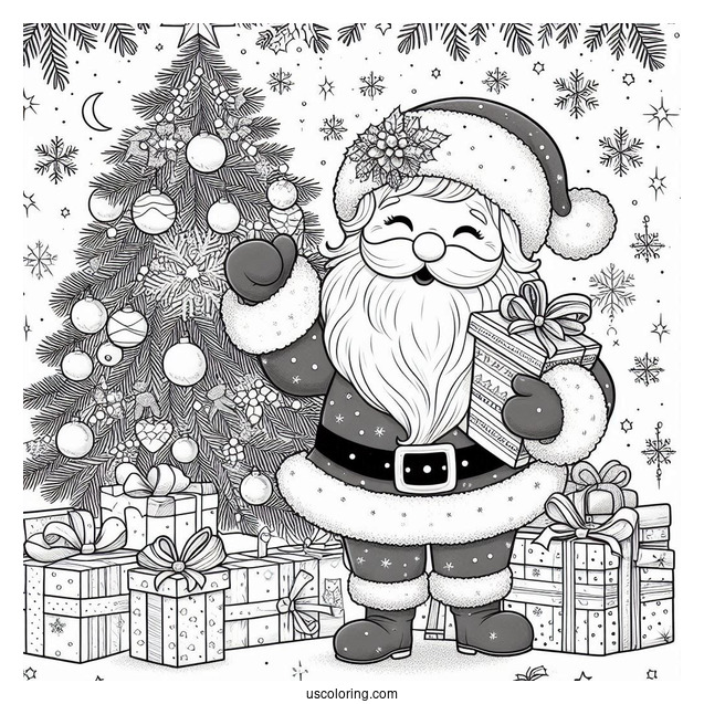 Christmas Coloring Pages For Adults Of Easy Outline Of Realistic Santa Claus Holding Presents Christmas