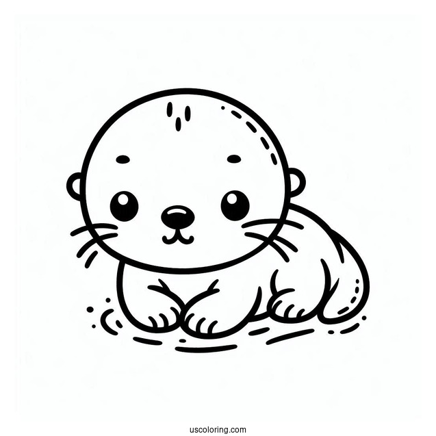 Simple Baby Otter Coloring Page For Preschoolers