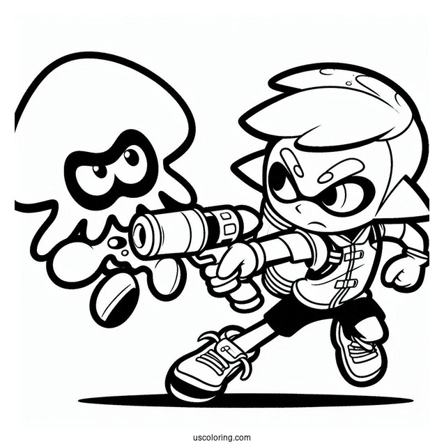 Splatoon Coloring Page Of Agent 3 Fighting Hiro Octoling For Kids