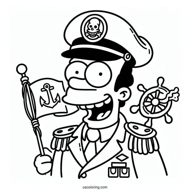 Simpsons Coloring Pages Of Easy Grinning Captain McCallister For Kids