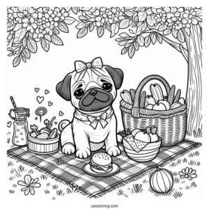 Peaceful Picnic with Pug Coloring Page Of Puppy