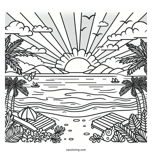 Easy Beach Coloring Page Landscape