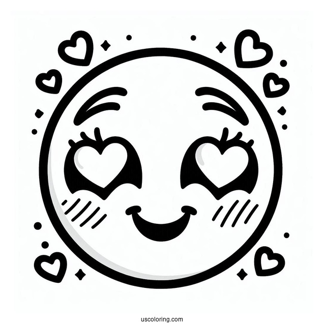 Smiling Face With Hearts Emoji Coloring Page For Preschoolers