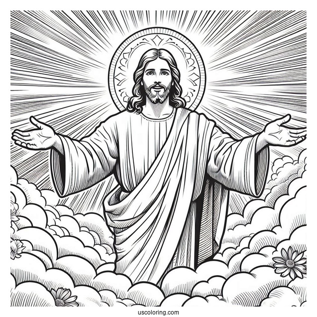 Jesus In Heaven Coloring Sheet For Kids