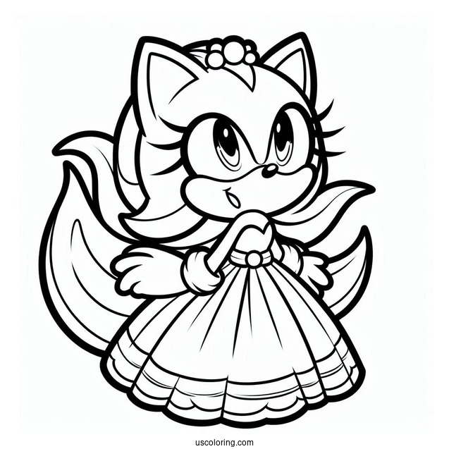 Blaze the Cat Wearing Gown Coloring In