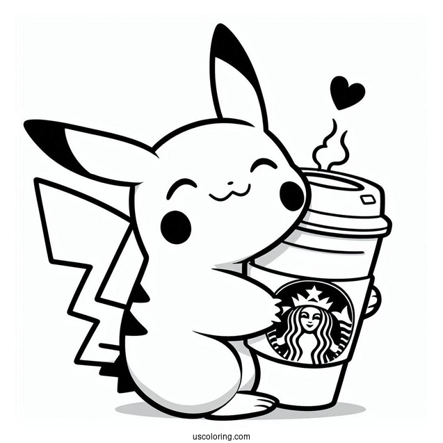 Pikachu Hugging A Starbucks Coloring Page Coffee For Kids