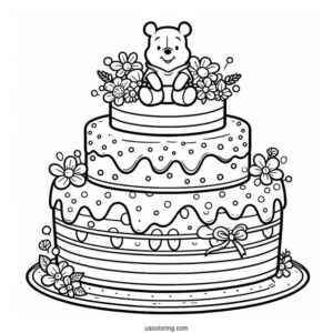Winnie The Pooh Tiered Cake Coloring Page