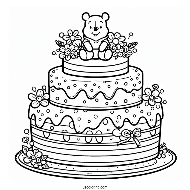 Winnie The Pooh Tiered Cake Coloring Page