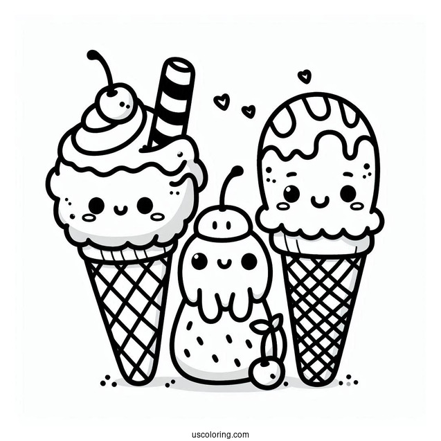 Summer Coloring Page Of Cute Ice Cream For Preschoolers