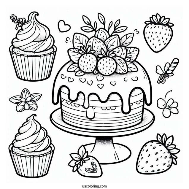 Strawberry Shortcake Coloring Page With Angel Cake, Crepe, And Ginger Snap