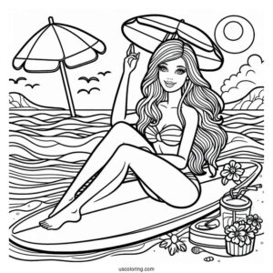 Barbie On A Surfboard Coloring Page