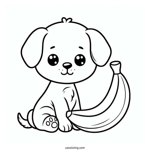 Easy Outline Of Puppy On Banana To Color