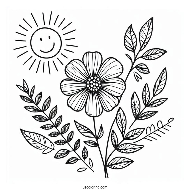 Sunshine Mood Flower Summer Coloring Page For Preschoolers