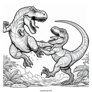 T Rex Fighting A Spinosaurus Coloring Page