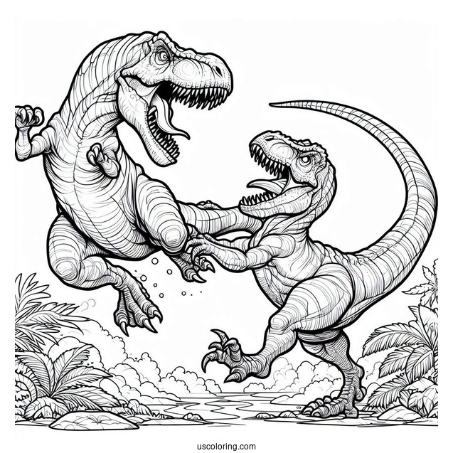 T Rex Fighting A Spinosaurus Coloring Page