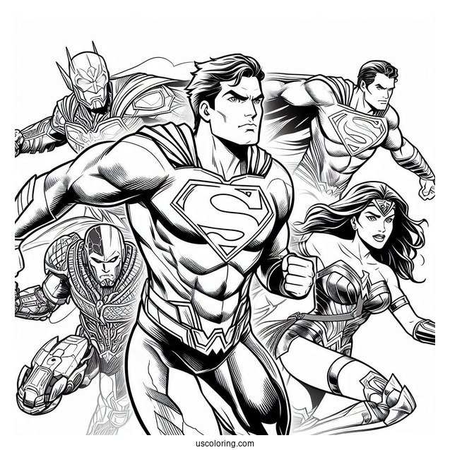 Justice League Aquaman Coloring Page, Superman, Batman, Wonder Woman, And Cyborg