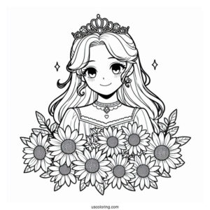 Princess Daisy Coloring Page With Sunflower
