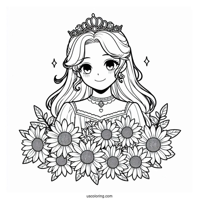Princess Daisy Coloring Page With Sunflower