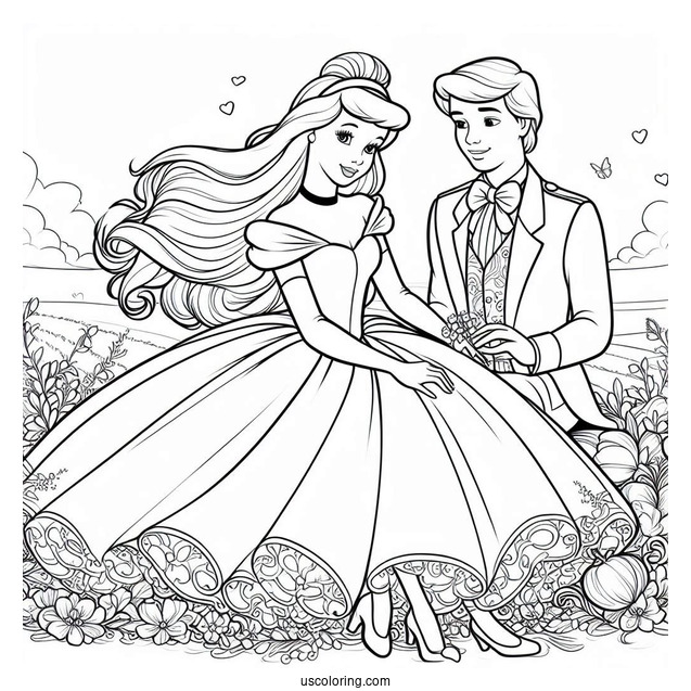 Cinderella And Prince Charming Coloring Sheet For Kids