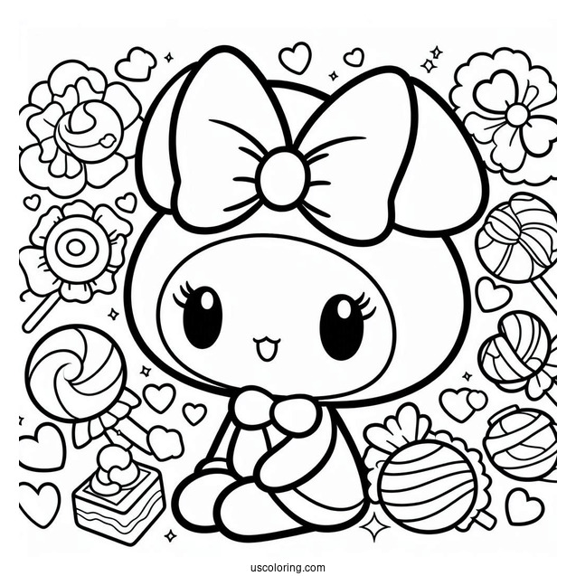 Cute My Melody Coloring Page Surrounded By Sweets