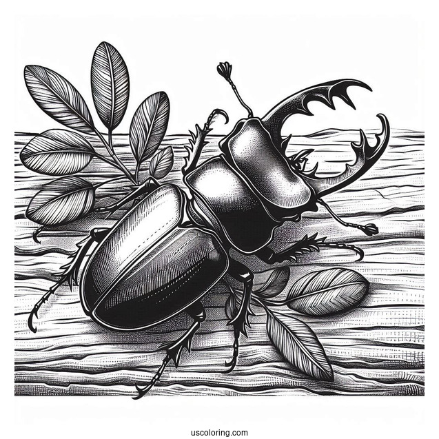 Stag Beetle Coloring Page On Textured Wood